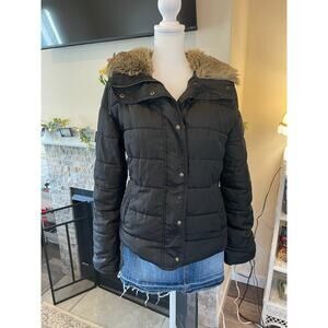 black old navy puffer faux fur coat